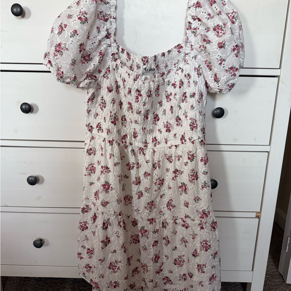 ARULA White and Pink Floral Mini Dress